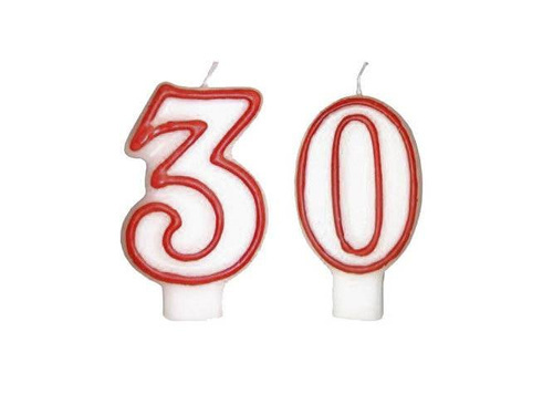 Számgyertyák piros peremmel - 30 - harminc - 2 db.