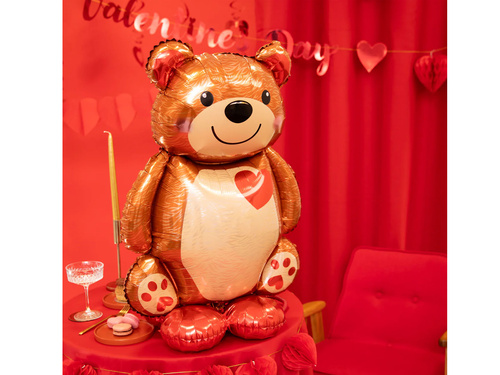 Teddy maci szívvel álló fólialufi - 91 cm x 65 cm - 1 db.