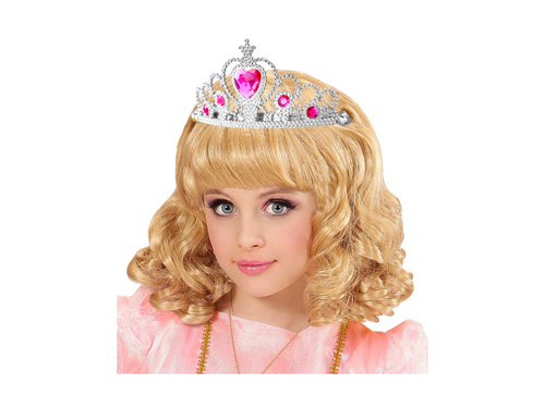 Ezüst tiara rózsaszín ékszerekkel