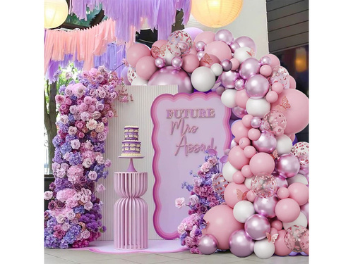 Léggömb girland léggömb készlet rózsaszín és lila - 124 db.