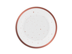 Fehér papírtányérok rózsaszín és arany pöttyökkel - 18 cm - 6 db.