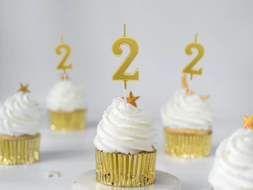 Fémszínű arany számgyertya - 2 - kettő