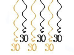 Függő dekorációs malacok 30. évfordulóra arany és fekete - 6 db.