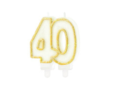 Arany csillogó 40. évfordulós gyertya - 8,5 cm - 1 db.