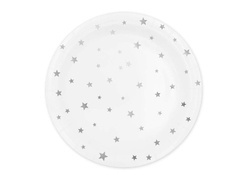 Papírtányérok fehér, ezüst csillagokkal - 23 cm - 6 db.