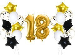 Tizennyolcadik születésnapi lufi készlet arany és fekete - 21 db.