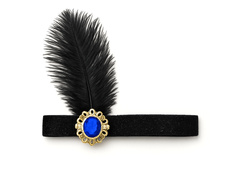 Retro fekete csillogó tollas fejpánt - 1 db.