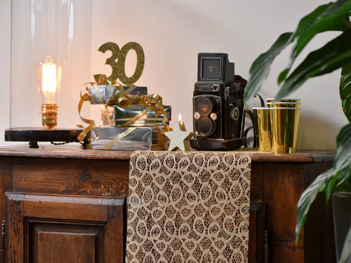 Fém asztali futó díszítés - arany - 28 cm x 5 m - 1 db.