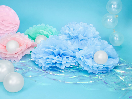 Függő pom pom virág dekoráció - világoskék - 35 cm - 1 db.