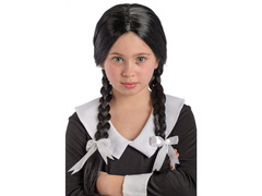 Fekete paróka copfokkal és masnival - 1 db.