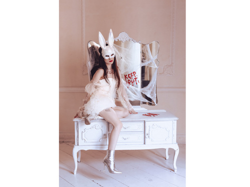 Nyúlfül maszk - fehér - 16.5x34cm - 1 db.