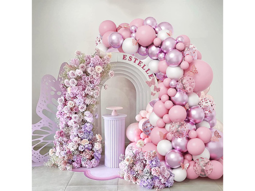 Léggömb girland léggömb készlet rózsaszín és lila - 124 db.
