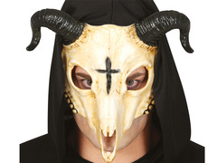 Koponya maszk szarvakkal Halloweenre - 1 db.