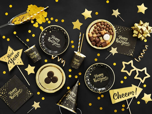 Papírpoharak szilveszterre Boldog új évet fekete - 266 ml - 6 db.