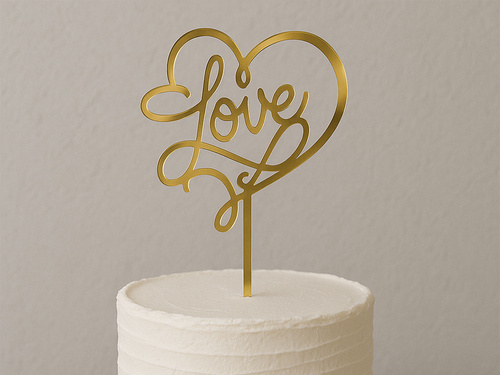 Arany tükör plexi torta teteje Love - 15 cm