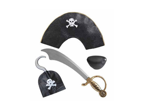 Kalóz készlet - kard, kalap, szemfedő, kampó