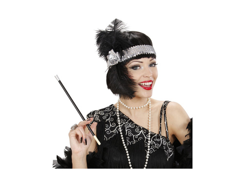 Charleston ezüst szalag virággal és tollakkal