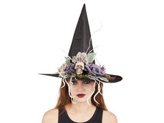 Boszorkány kalap virágokkal Halloweenre - 1 db.