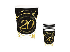 Huszadik születésnapi papírpoharak fekete - 240 ml - 6 db.