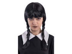 Fekete paróka copfokkal és rojtokkal - 1 db.