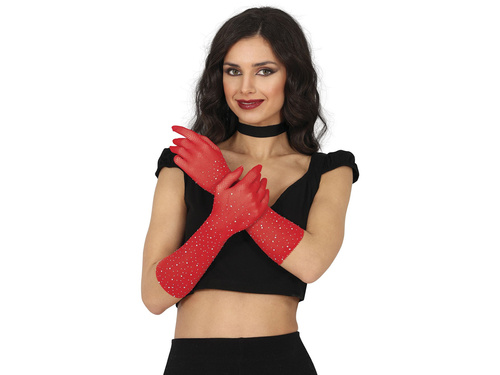 Piros kesztyű kristályokkal