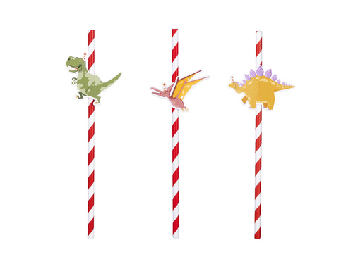 Dino Party papír szívószálak - 20 cm - 6 db.