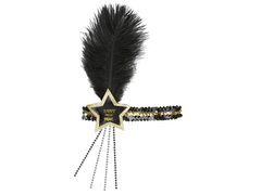 Boldog új évet tollas fejpánt fekete és arany színben - 1 db.