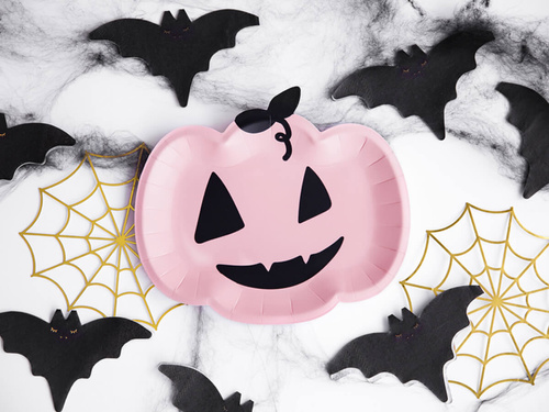 Halloween papírtányérok Rózsaszín tök - 25 cm - 6 db.