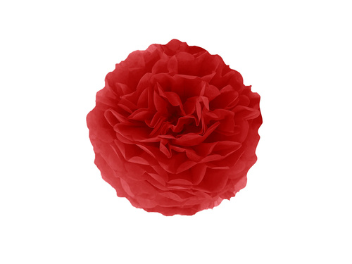 Függő pom pom virág dekoráció - piros - 25 cm - 1 db.