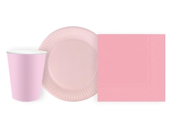 Csészék + szalvéták + papírtányérok rózsaszínű készlet - 44 db.
