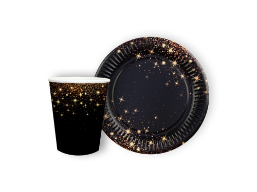 Szikrázó papírpoharak + tányérok készlet - 24 db