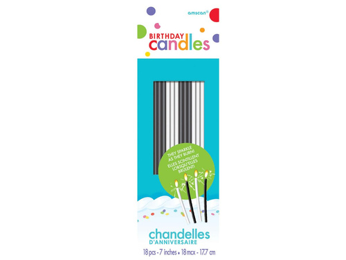 Születésnapi gyertyák csillámokkal - fekete-fehér - 18 cm - 18 db.