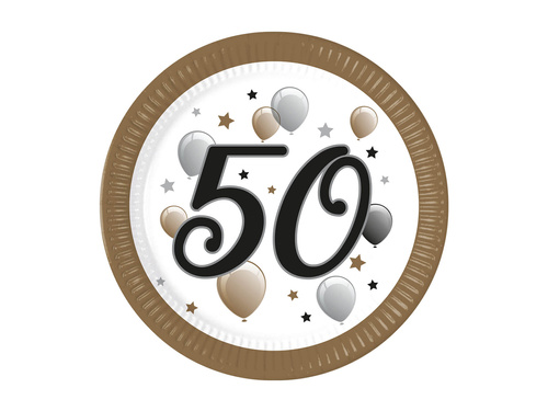 Papírtányérok ötvenedik születésnapra - 23 cm - 8 db.