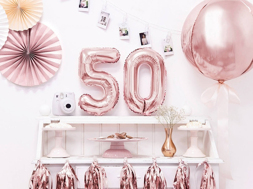 Fólia lufi szám 5 arany rózsaszín - 35 cm