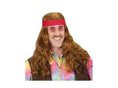 Hippi paróka piros sávval és bajusszal