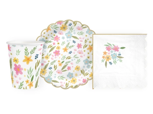 Szett poharak + szalvéták + papírtányérok Field Flowers - 22 db.
