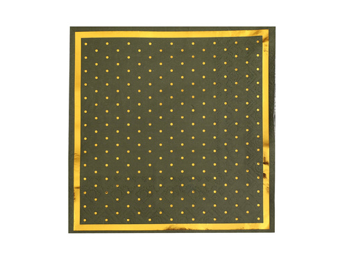 Olívazöld papírszalvéta arany pöttyökkel - 33 cm - 20 db.