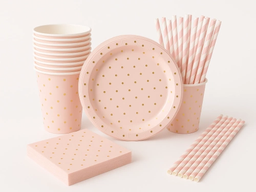 Élénk rózsaszín pöttyös születésnapi szett