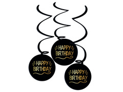 Akasztós dekoráció Boldog születésnapot malacok fekete - 3 db.