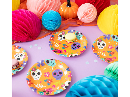 Halloween papírtányér Mexikói koponya - 18 cm - 6 db.