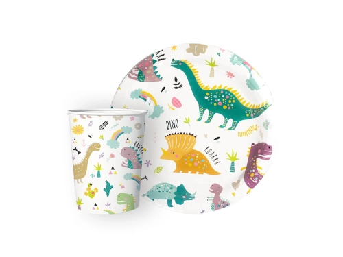 Szett poharak + papírtányérok Dinoszauruszok - 12 db.