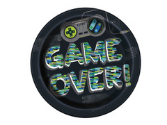 Papírtányérok születésnapokra Game over! - 23 cm - 8 db.