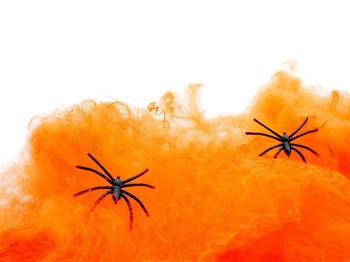 Narancssárga pókháló 2 pókkal - Halloween háló - 60g.