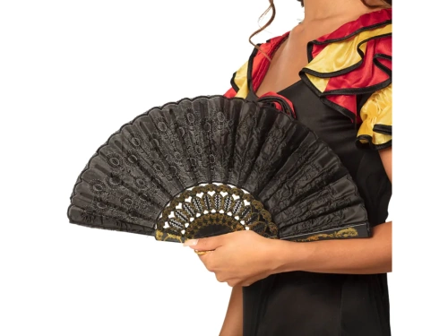 Fekete legyező arany díszítéssel - 1 db.