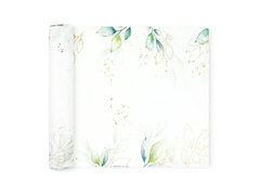 Asztali futó dekoráció zöld levelekkel - 28 cm x 275 cm - 1 db.