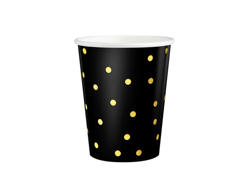 Fekete papírpoharak arany pöttyökkel - 220 ml - 6 db.
