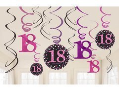 Lógó dekoráció örvények 18. születésnapra rózsaszín - 12 db.