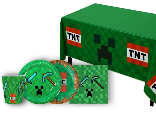 Asztalterítő szett + poharak + szalvéták + papírtányérok Pixels - 45 db.