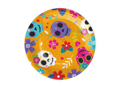 Halloween papírtányér Mexikói koponya - 18 cm - 6 db.