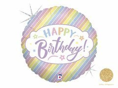 Boldog születésnapot pasztell csíkos fólialufi - 46 cm - 1 db.